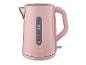 Roze waterkoker met waterniveau-indicator en ergonomisch handvat.