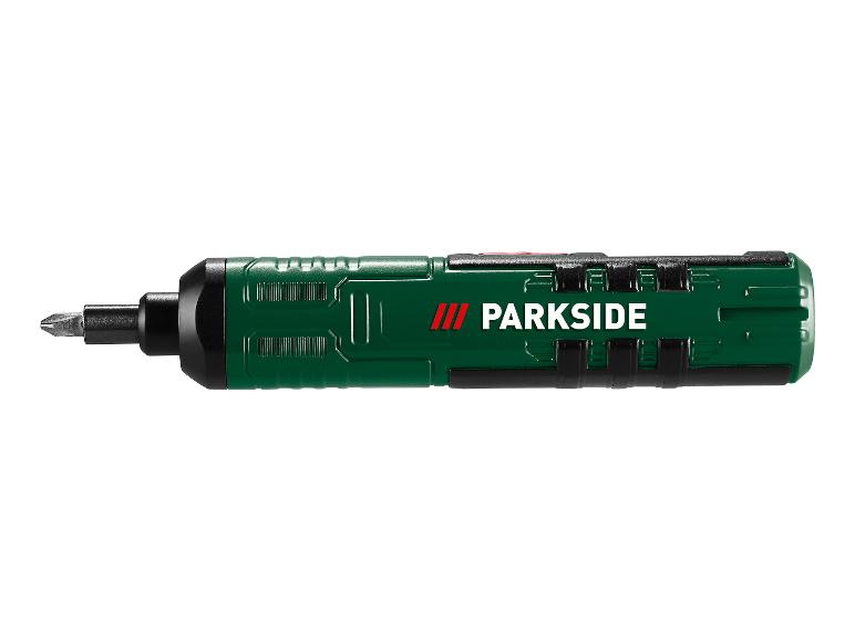 PARKSIDE elektrische schroevendraaier in groen en zwart met een bit.