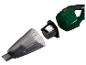 Groene en zwarte draadloze kruimelzuiger met filter en transparant stofreservoir