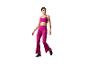 Vrouw in fuchsia sportbeha en flared broek