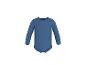 Blauwe romper met lange mouwen voor baby's op een witte achtergrond.