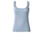 Lichtblauwe geribbelde tanktop met kanten rand.