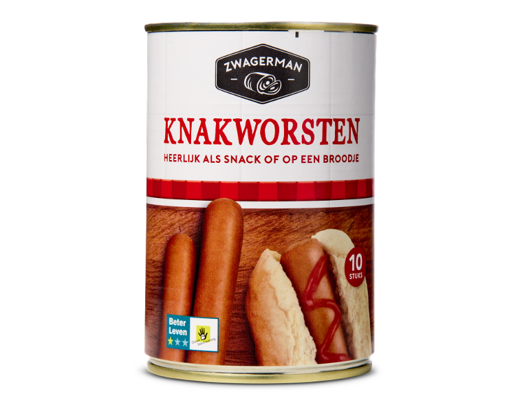 Zwagerman knakworsten in blik, 10 stuks.