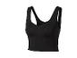 Zwarte sportieve crop top met brede bandjes en V-hals.