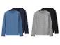 Vier longsleeve T-shirts in blauw, marineblauw, grijs en zwart.