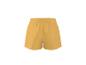 Gele sportshorts met elastische tailleband.