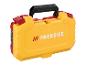 Gele Parkside gereedschapskoffer met rode sluitingen en zwart handvat.