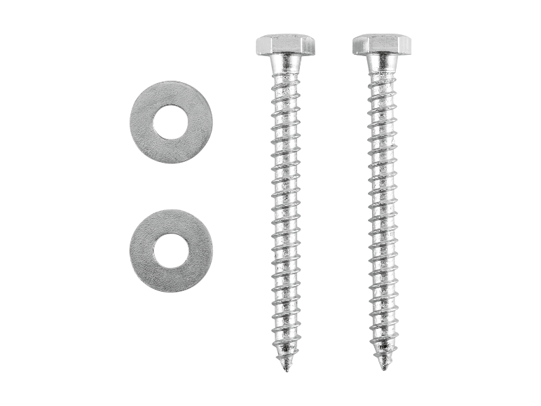 Twee metalen schroeven met ringen.