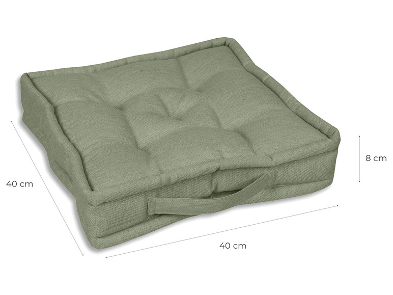 Groen katoenen vloer kussen met handvat.