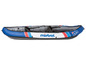 Een blauwe opblaasbare kajak van Mistral voor twee personen.