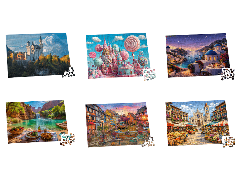 LUPILU® kinderpuzzels met verschillende motieven zoals kastelen, canyons en steden.