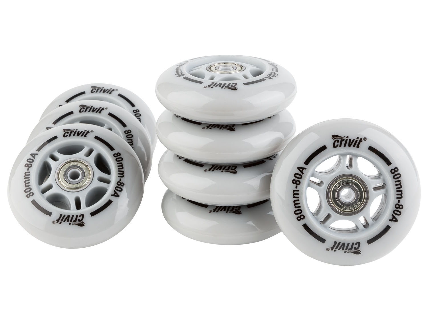 CRIVIT Inline-skatewielen met kogellagers, 8-delige set / LED-wielen 4-delige set. (80 mm)