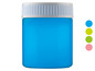 Een blauwe verfpot met een witte dop.