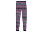 Donkerblauwe leggings met rood-witte kerstprint.