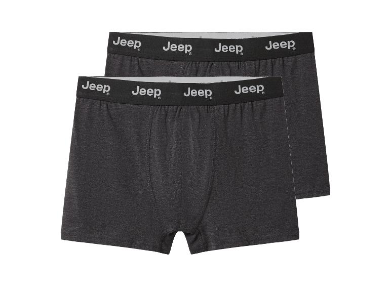 Twee paar donkergrijze Jeep herenboxershorts met merktaillband.