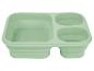 Lichtgroene opvouwbare schaal met drie compartimenten.