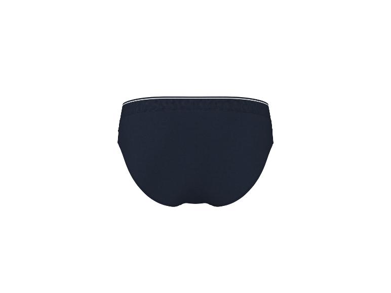Donkerblauwe herenzwemslip met een witte elastische tailleband.