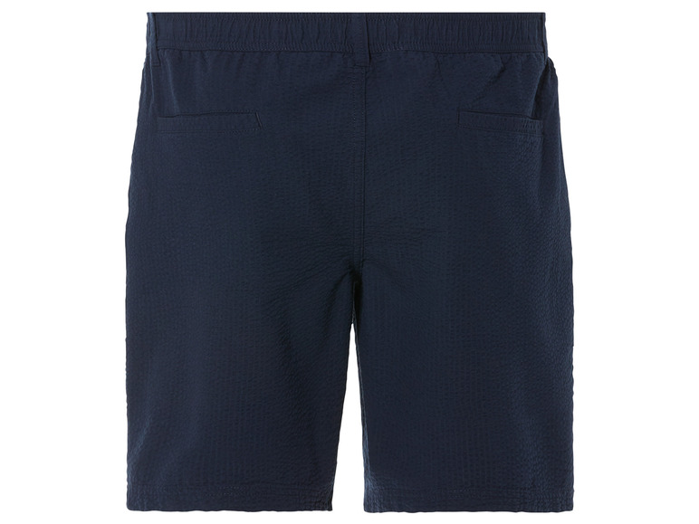 Donkerblauwe korte broek met elastische tailleband.