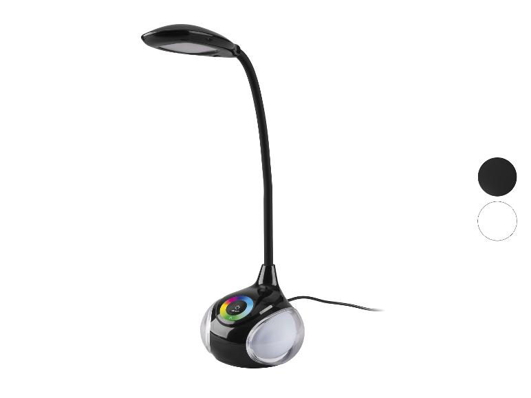Zwarte LED-bureaulamp met flexibele arm en gekleurde lichtbasis