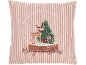 Kerstkussen met strepen, sneeuwbol met hert, kerstboom en de tekst 'Merry Christmas'.