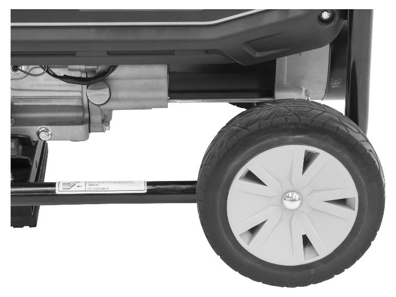 Detail van een generator met wielen.
