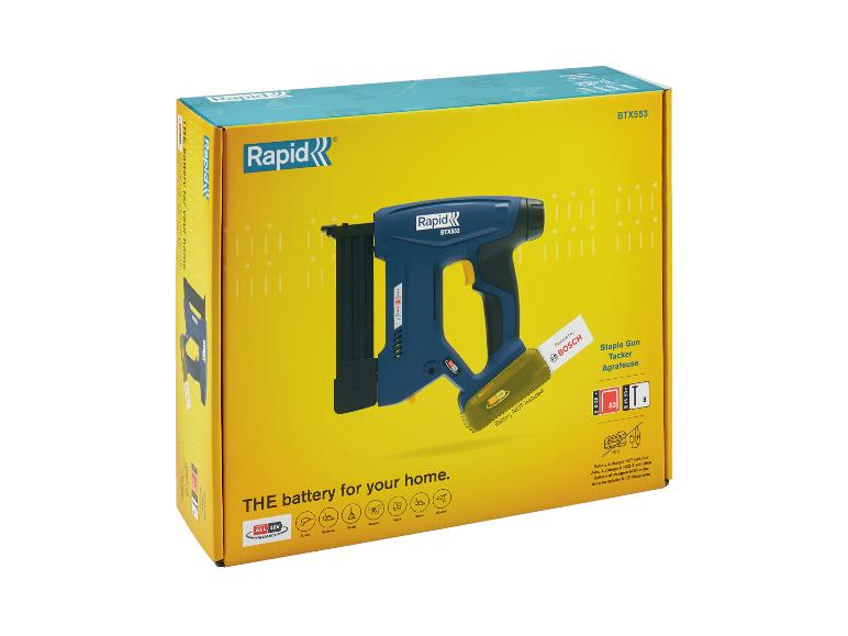 RAPID 18 V accutacker BTX553 in verpakking, met de tekst 'THE battery for your home'.