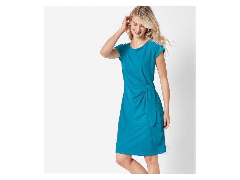 Turquoise jurk met zijknoop, casual stijl.