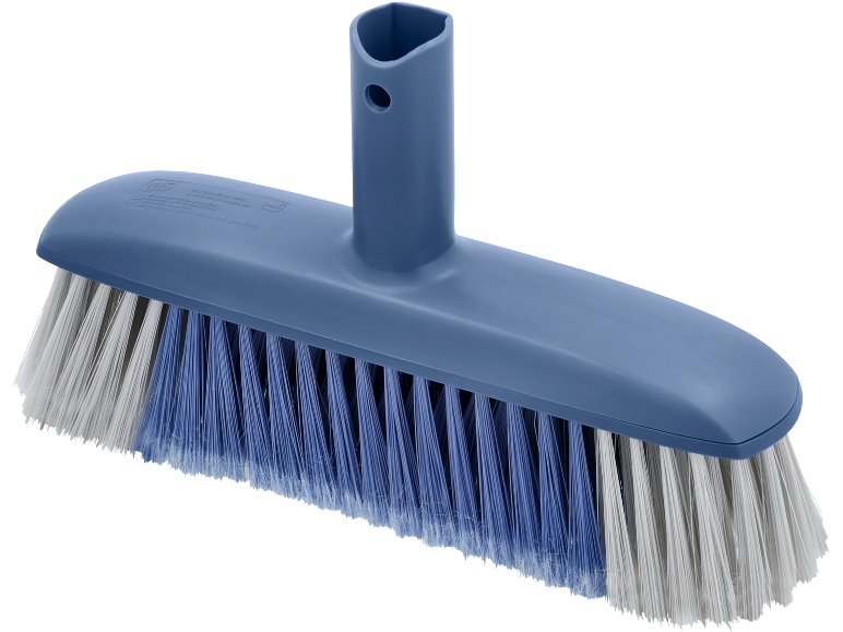 Blauwe en witte bezemkop met een handvatbevestiging
