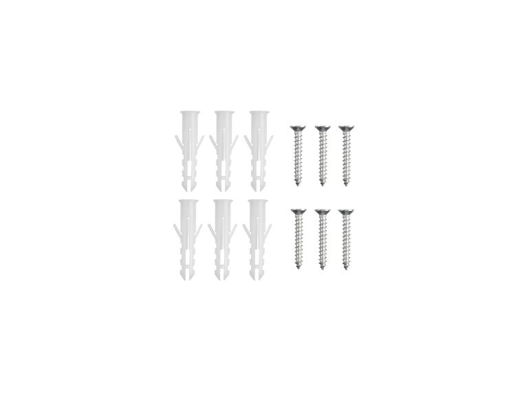 Set van witte plastic pluggen en zilveren schroeven