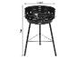 Zwarte houtskoolbarbecue met een diameter van 33 cm en een hoogte van 54 cm.