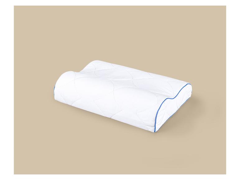 Wit ergonomisch gevormd kussen met blauwe bies