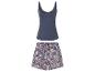 Pyjama met donkerblauw topje en bloemenprint short.