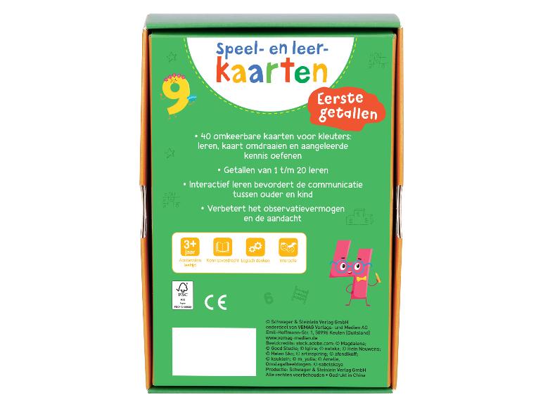 Educatief kaartspel voor kinderen, 'Eerste getallen', om de cijfers van 1 tot 20 te leren.
