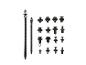 Assortiment zwarte kabelbinders en diverse plastic bevestigingsmiddelen.