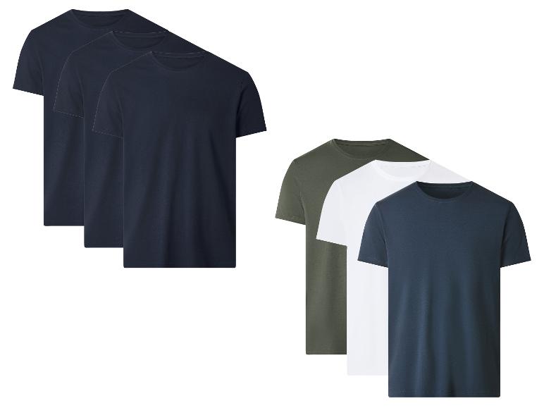 Pakketten katoenen T-shirts met korte mouwen in marineblauw, olijfgroen en wit.