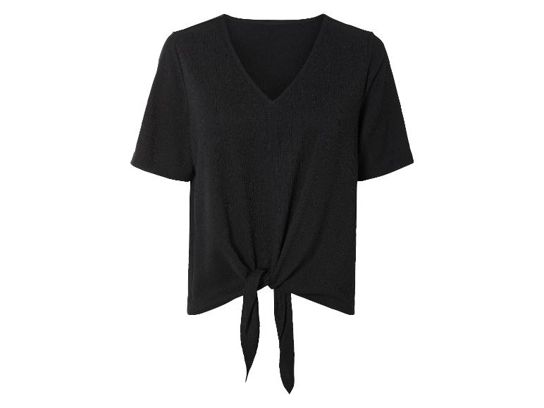 Zwart, geknoopt topje met korte mouwen.