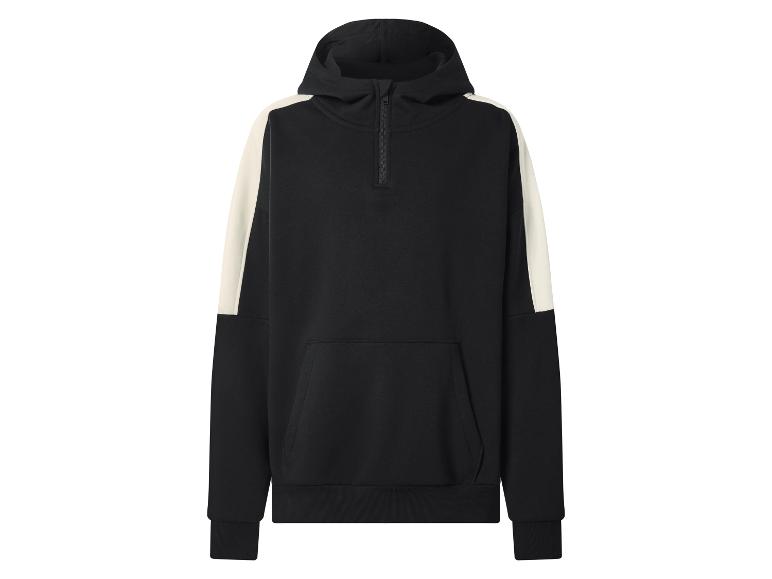 Zwarte hoodie met crèmekleurige mouwen en halve ritssluiting