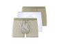 Drie boxershorts: beige gestreept, wit en effen beige.