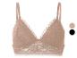 Kanten beige bralette met dunne bandjes, met beige en zwarte kleurstalen.