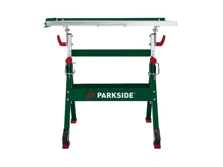 Parkside werktafel met metalen blad en hoogteverstelling.