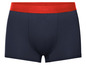 Donkerblauwe boxershorts met rode tailleband.