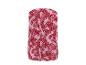 Roze jurk met rode palmbladeren.