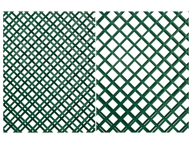 Twee donkergroene traliewerk panelen voor de tuin.