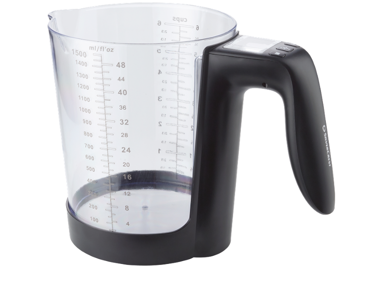 Maatbeker met geïntegreerde weegschaal, toont ml/fl'oz en cups