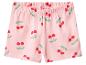 Roze short met elastische tailleband en kersenprint.