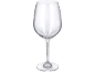 Een leeg, helder wijnglas met een brede kelk en een slanke steel.