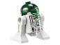 Groen-witte LEGO Star Wars R2-D2 figuur.