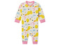 Een roze en witte baby romper met een Tweety print.