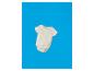 Beige babyromper met korte mouwen op een blauwe achtergrond.