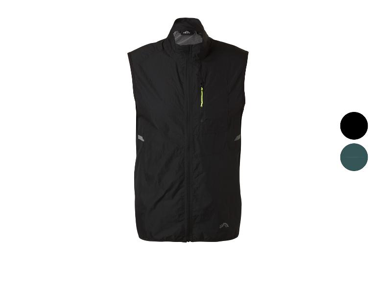 Zwart heren sportvest met rits en reflecterende details.